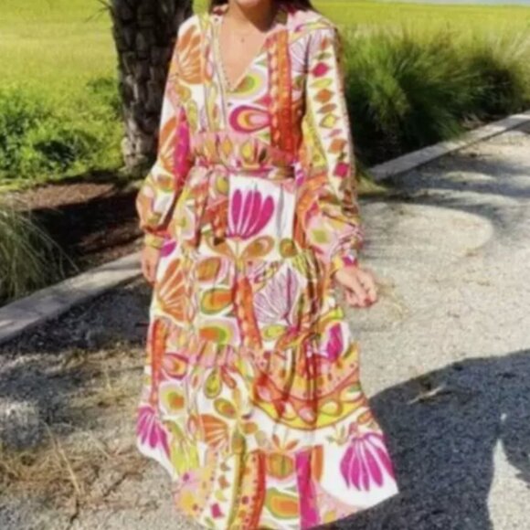 NEW ZARA NEW COLLECTION Printed Midi Dress 8252/254 Floral Tiered Ruffle S 4 6 - Picture 4 of 7